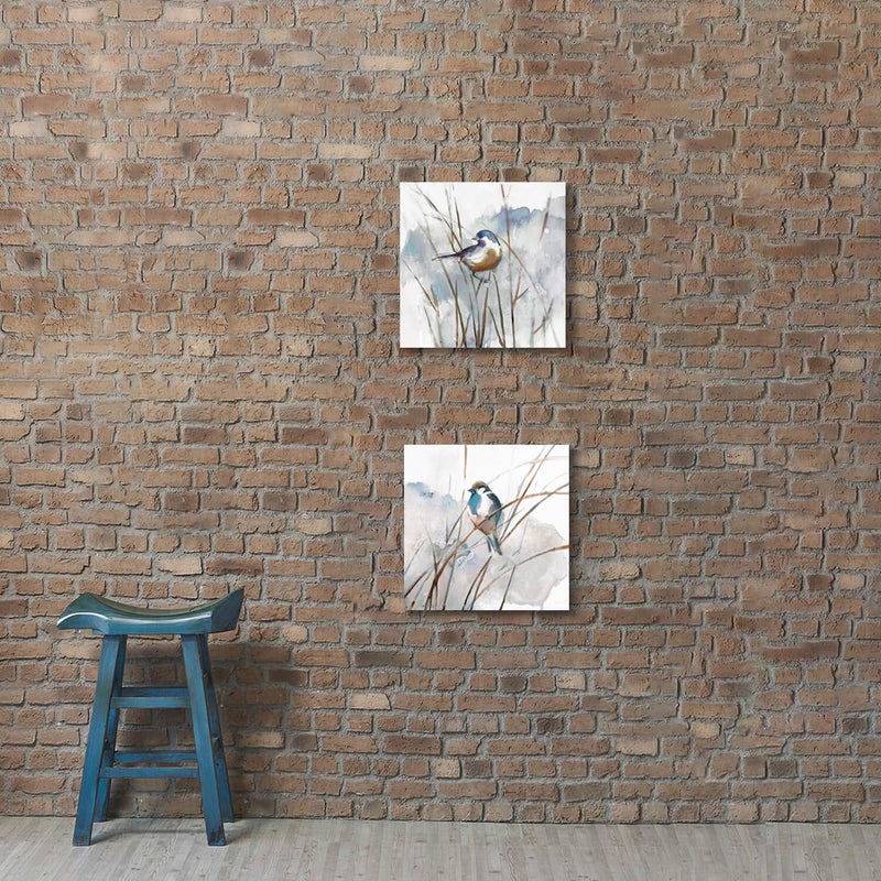 Hardy Gallery Abstract Picture Bird Wall Art: Animal Birds on Reed Watercolor Artwork Prints on Canvas for Bedroom (12â€ x 12â€ x 2 Panels) - Image 3